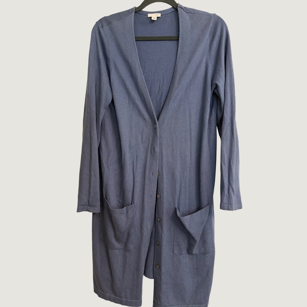 J. Jill Longline Cardigan M Blue Duster Cashmere Blend Soft Layering Pockets